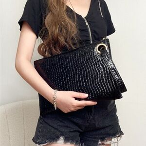 Black Croc-Embossed Clutch